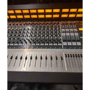 Preowned Rupert Neve Designs 5088 Console SN 0251 with sliders, knobs, buttons, and orange LED meters on top panel.