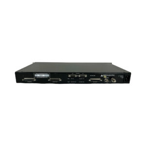 Apogee Rosetta 800 rackmount audio converter, rear view, silver finish, visible ports: Ethernet, serial, and power.