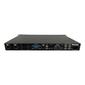 Avid HD Omni Interface rear, preowned, SN BLDCN62000198N; rackmount, black, XLR/1⁄4"/MIDI/optical/S/PDIF/power on white.