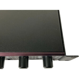 Bryston 10B-STD audio crossover (preowned), black rackmount, three front knobs, top/front panels partial view, white background.