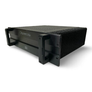 Bryston 7B SST Pro amplifier, preowned, sleek black rackmount design with large side heat sinks and front handles.