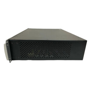 Preowned Digidesign 003 (SN APB07281488C) black rackmount server, perforated side panel, front brackets, white backdrop.