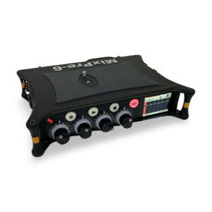 Sound Devices MixPre-6 (QC0317186011), black, four control knobs, buttons, and small display showing audio levels.
