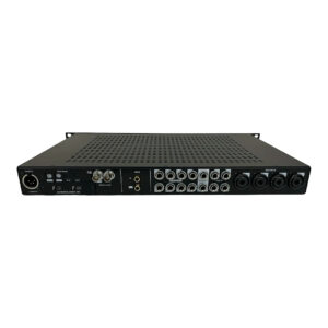 Universal Audio Apollo 8 Quad rackmount audio interface, black, SN 15371209004203B, XLR/1/4"/RCA ports, on white background.