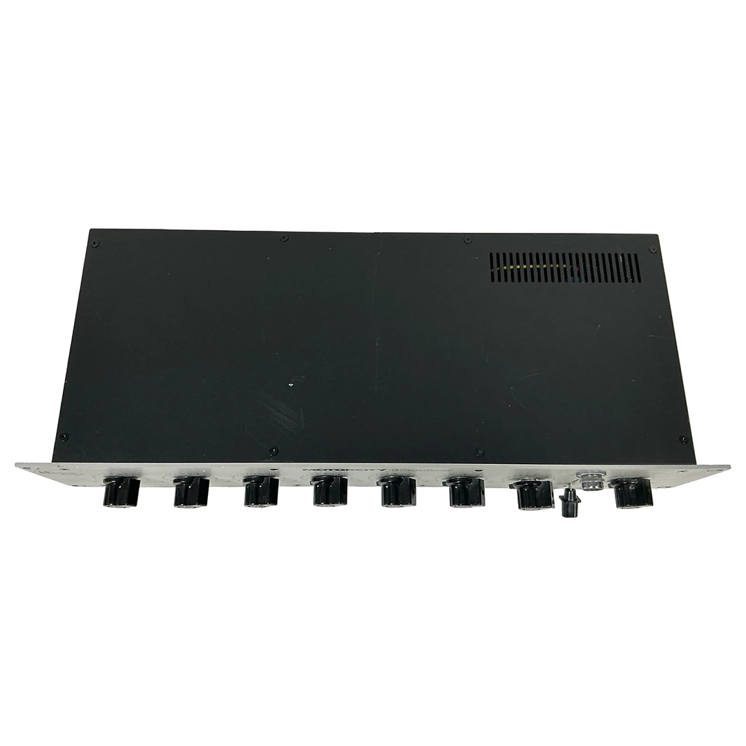 Heritage Audio Motorcity EQualizer, black rackmount unit, preowned, row of front knobs, vent on top right.