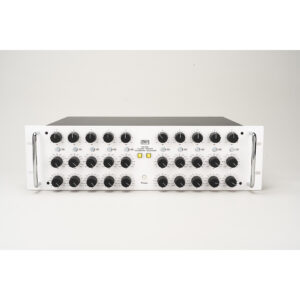 Z&H Designs HVC250: Stereo 5-Band Parametric EQ, white panel, black dials, metal handles, yellow lights above power button.