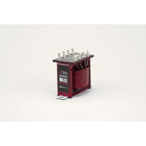 Z&H Designs Z-1166 OUTPUT Transformer, red and black, with Asian characters and metal terminals, upright on white background.
