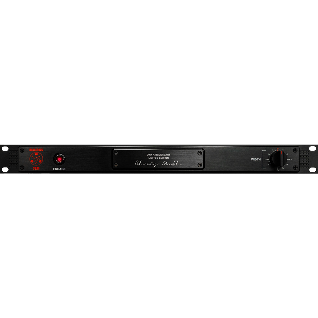Black rackmount audio unit with WIDTH dial, red ENGAGE button, 25th anniversary logo, and Chris Lord-Alge’s signature.
