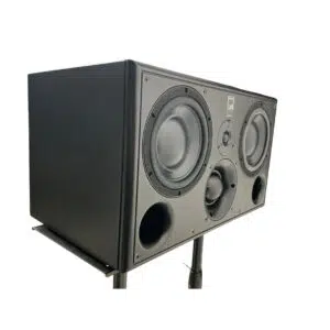 Preowned ATC SCM45A studio monitor speaker with dual woofers, tweeter, and bass ports on stand, white background.
