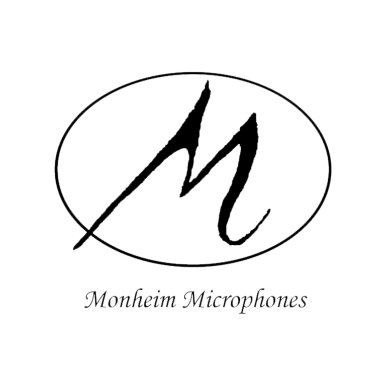 Monheim Microphones logo: black handwritten M inside oval, italic brand name below, on a clean white background.