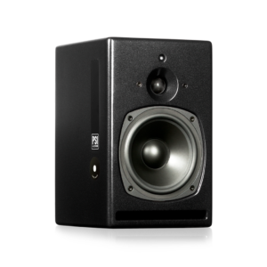 PSI Audio A17-M studio monitor in Metal Black with round woofer, tweeter, front logo, and bottom bass port on white background.