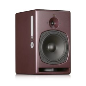 PSI Audio A21-M Studio Red maroon monitor speaker with round woofer, tweeter, PSI logo, and rectangular bass port.