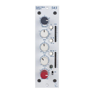 Rupert Neve Designs 543 silver mono compressor, 500 Series, with five knobs, switches, and vertical LED meter in rackmount form.
